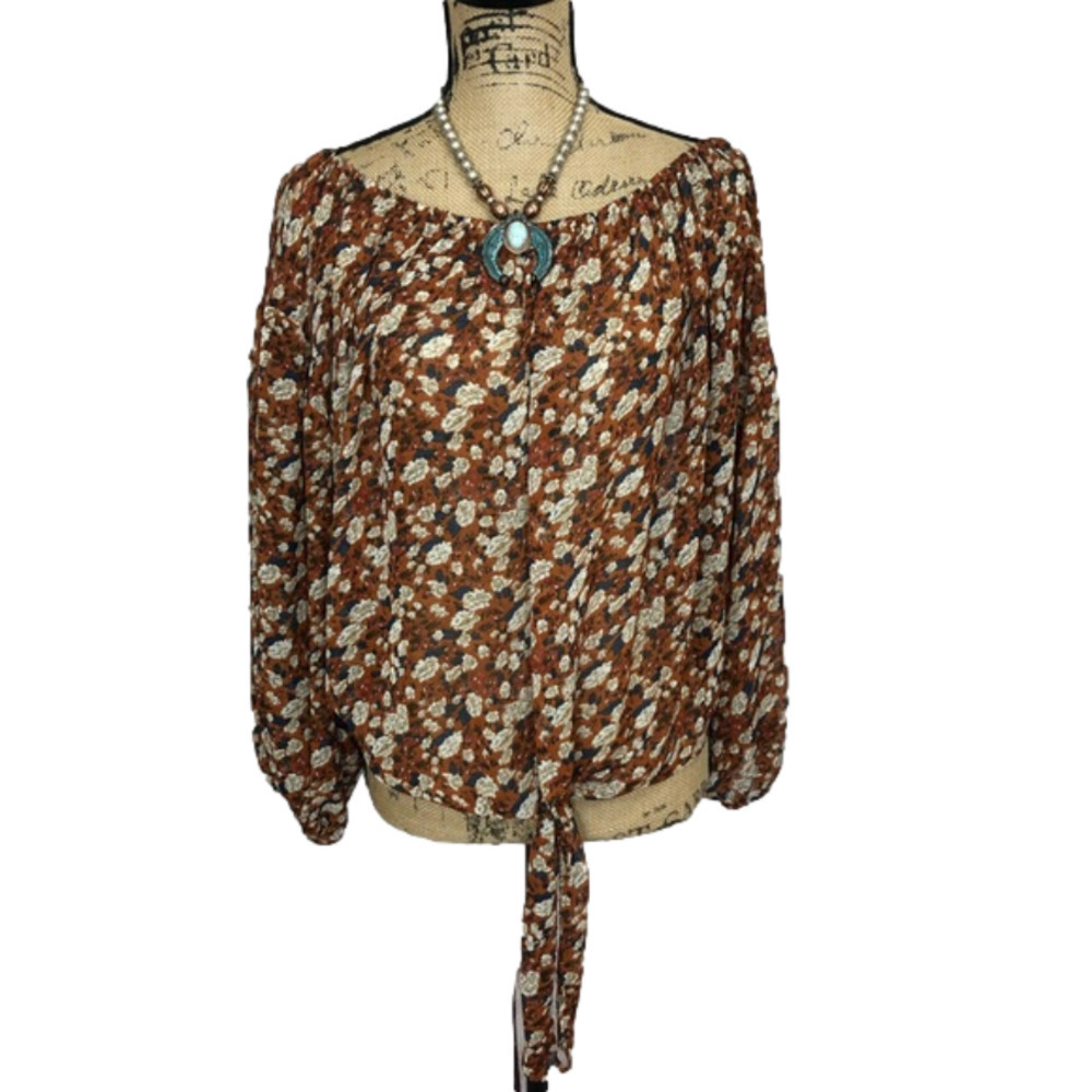 BOUTIQUE Floral Off Shoulder Tie Front Boho Blouse - Picture 2 of 12